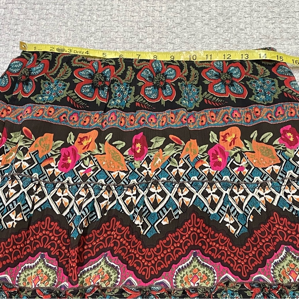 Silky Floral Multi Design Western Boho Pull on Full Skirt Fall Colors Size Small - Picture 9 of 11